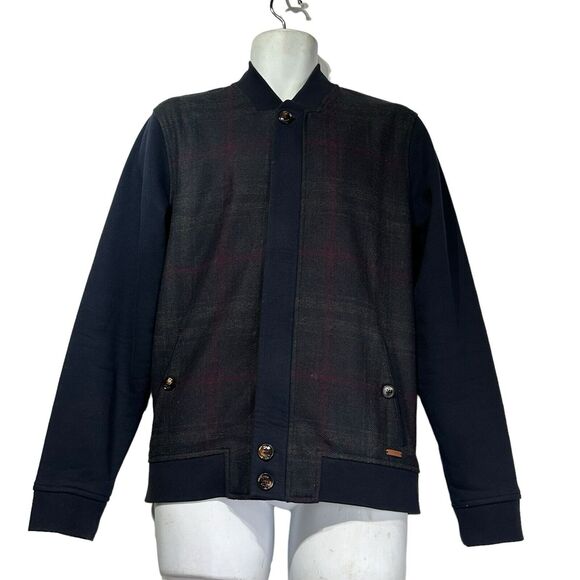 Ted Baker Mens Plaid Wool Front Long Sleeve Zip Up Jacket Size 4 - Picture 1 of 11